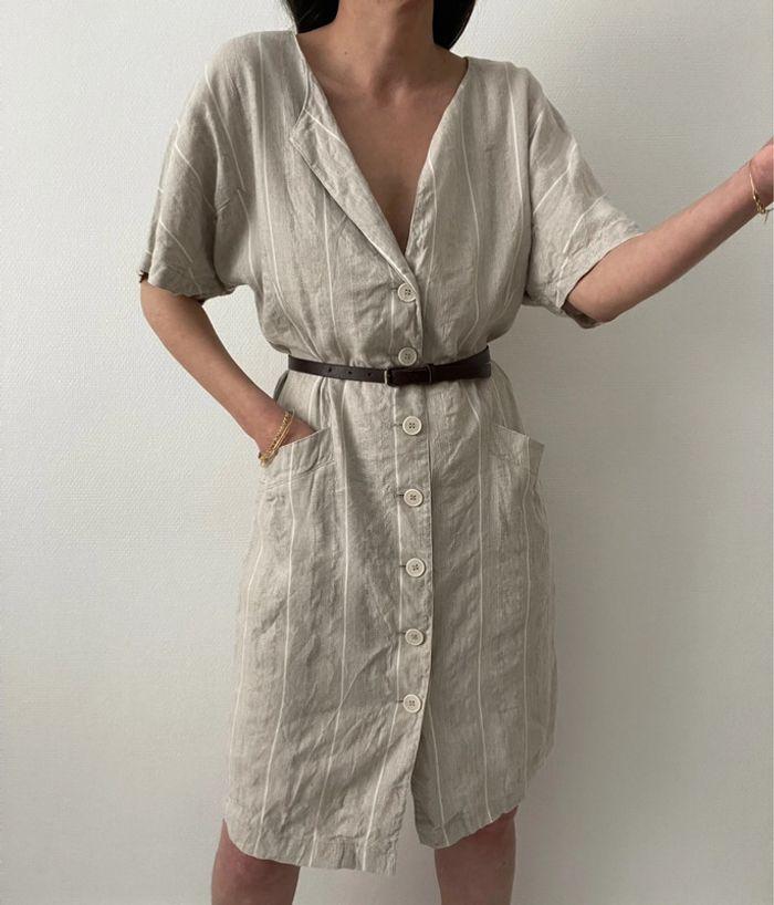 Robe mi longue beige effet rayure - photo numéro 14