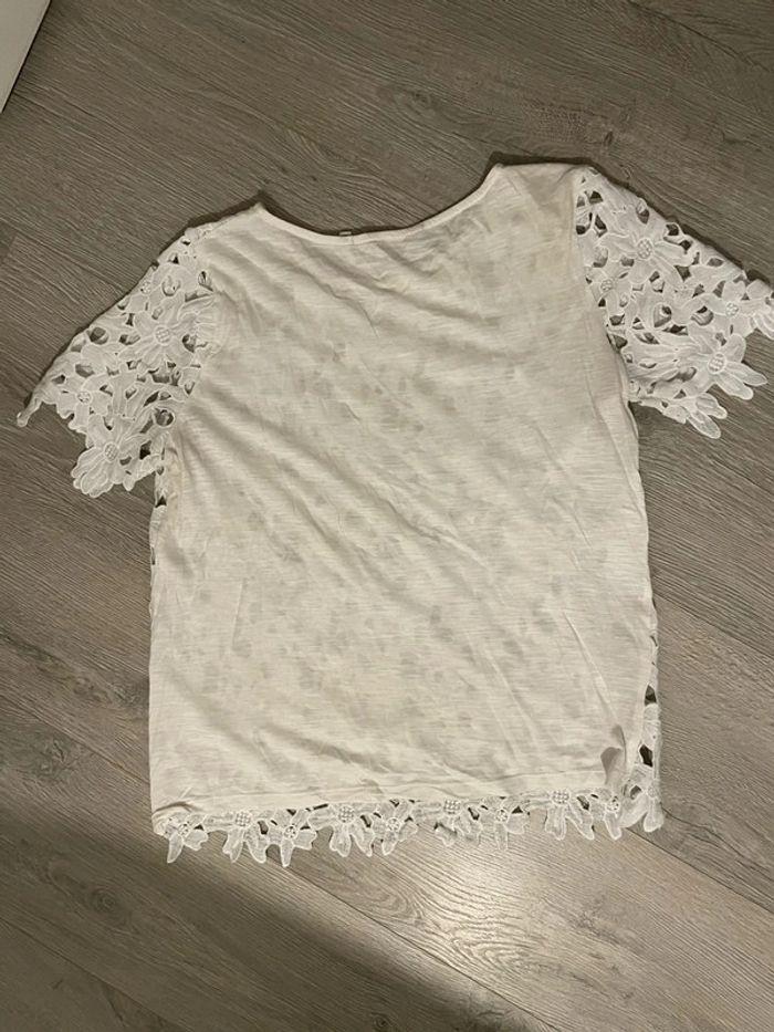 T-shirt blanc à manches courtes crochet dentelle devant transparent naf naf taille S - photo numéro 3