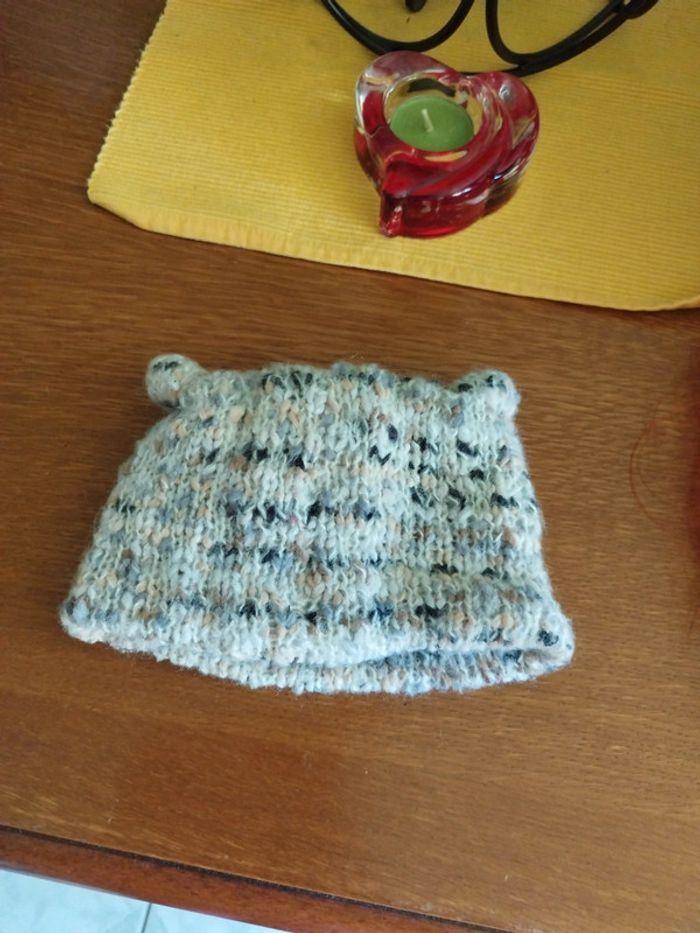 Bonnet oreilles tricoté gris pour bébé taille 18 cm - photo numéro 5