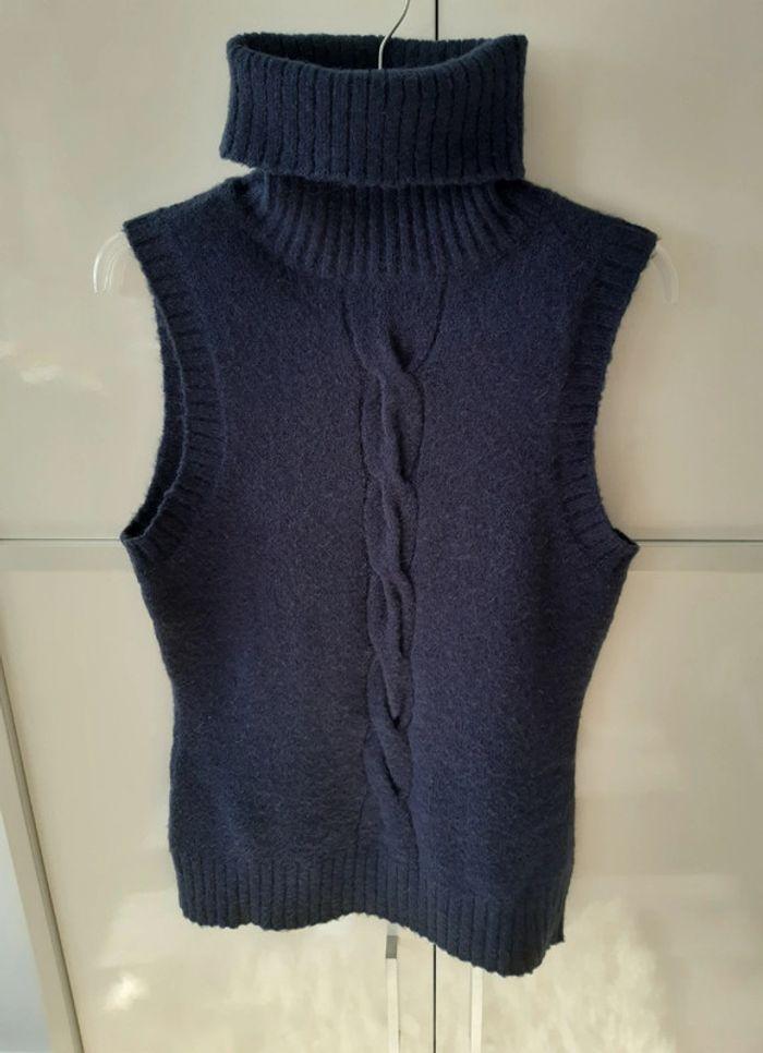 Pull gilet Vintage sans manches bleu foncé en mohair.T 36/38. Preppy style - photo numéro 9