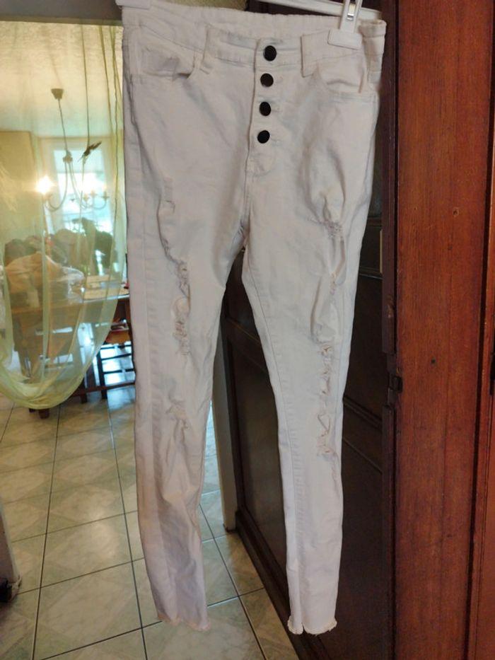 Jeans droit blanc déchiré troué Shein S/36 - photo numéro 6