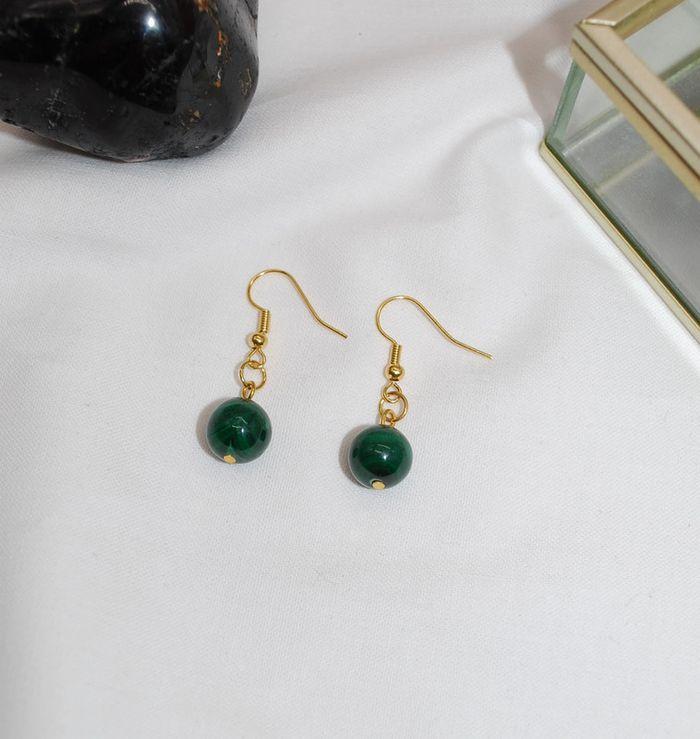 Boucles d oreille pendantes en plaqué or et Malachite - photo numéro 4