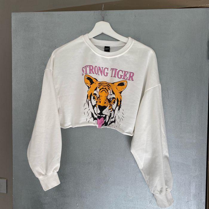 Sweat-shirt court blanc avec motif tigre taille XS