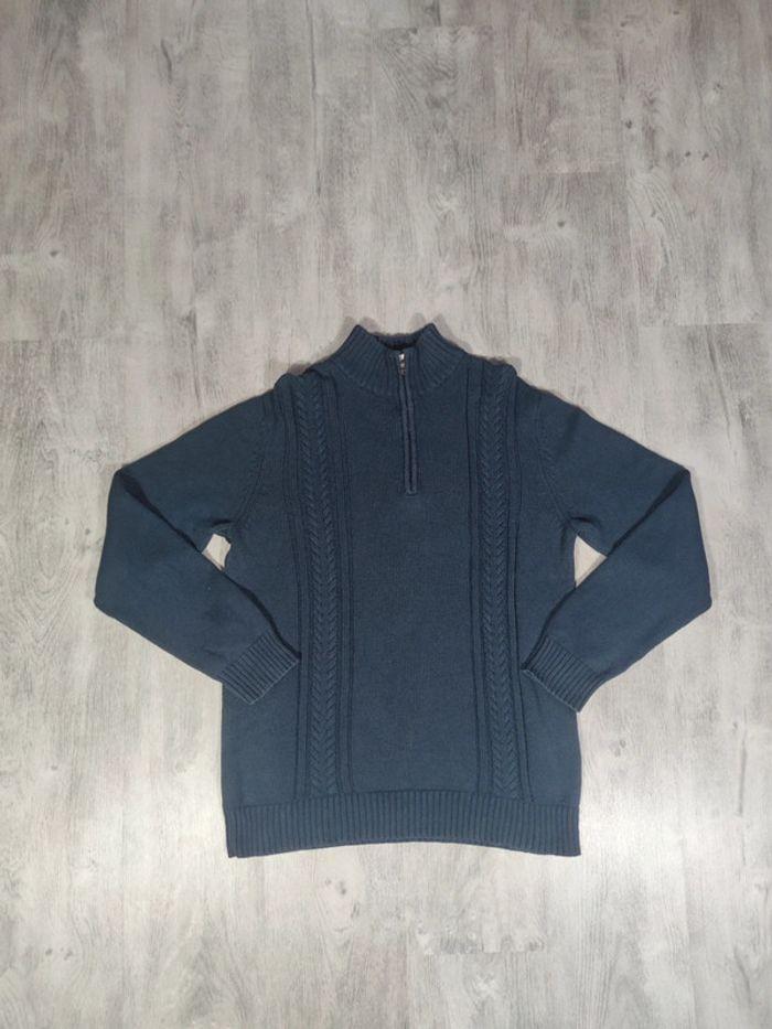 Pull Half Zip Torsadé Calvin Klein Bleu Marine Taille M Homme - photo numéro 1