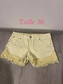 Short en jean jaune clair taille basse avec dentelle cuisse denim love denim for you taille 36