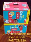 Un carton de 111 couches culotte Pampers pants taille 5 à 40€ moins 30% supplémentaires avec le code FANTOME30