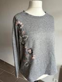 Pull Yessica gris fleurs brodées Taille L/XL