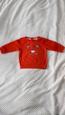 Pull coton rouge ourson Mes Petits Cailloux 9 mois neuf