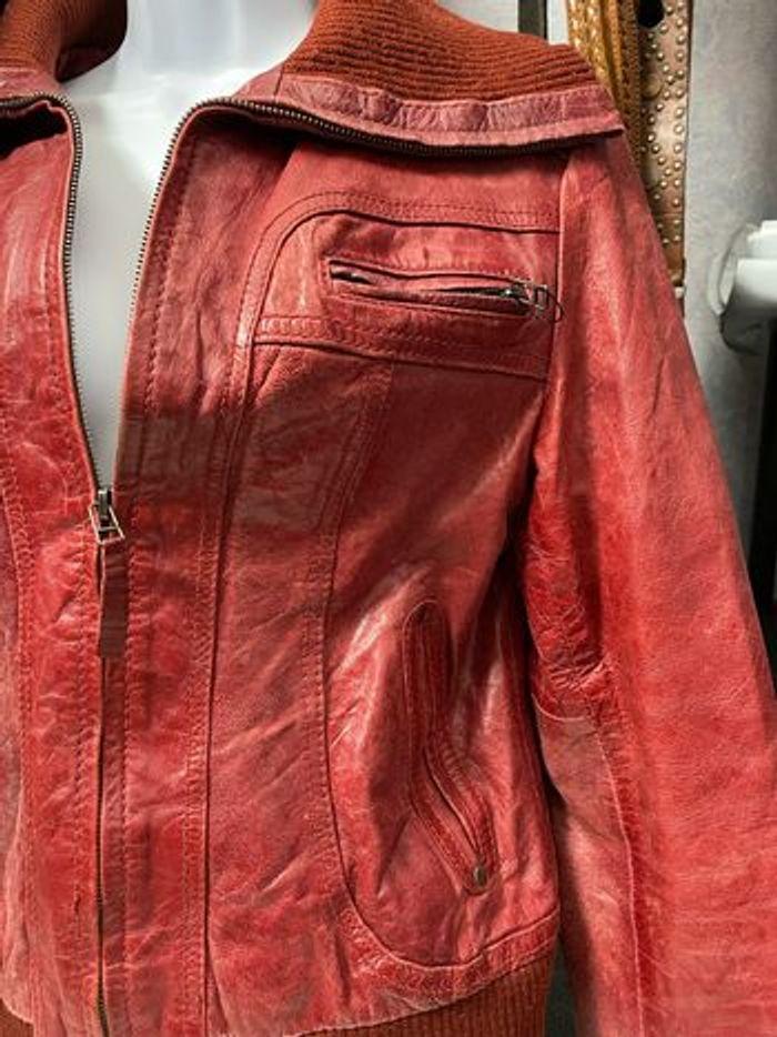 Veste en cuir véritable bordeaux vintage y2k S - photo numéro 4