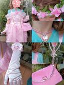 Robe princesse rose pink dress costume déguisement fleur flower belle Bijou baguette gant sac 10 140