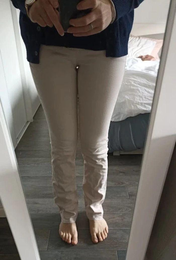 pantalon jean droit beige taille 34 camaïeu - photo numéro 2