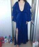 Robe longue fendue volantée bleue marine Boohoo