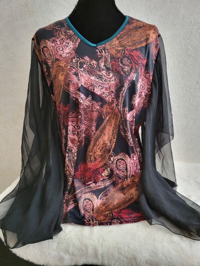 Blouse originale noir multicolore cintre à cintre taille 50 - photo numéro 2