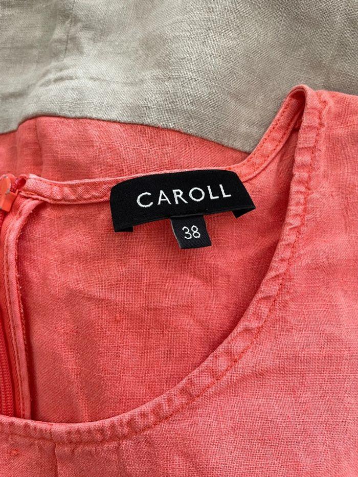 Robe à manche courte en lin corail et beige caroll taille 38 - photo numéro 5