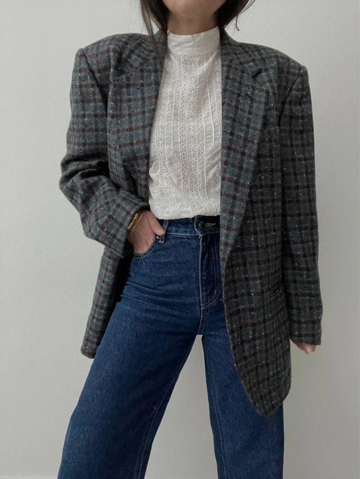 Oversized blazer effet carreaux 100% laine - photo numéro 15