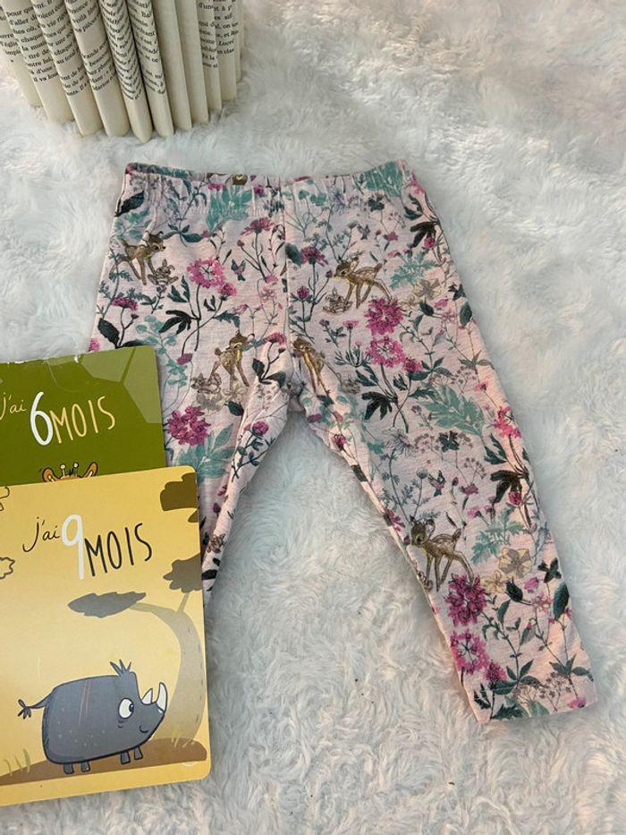 Leggins pantalon rose fleurs Bambi Disney 6/9 mois 74 cm tbe - photo numéro 1