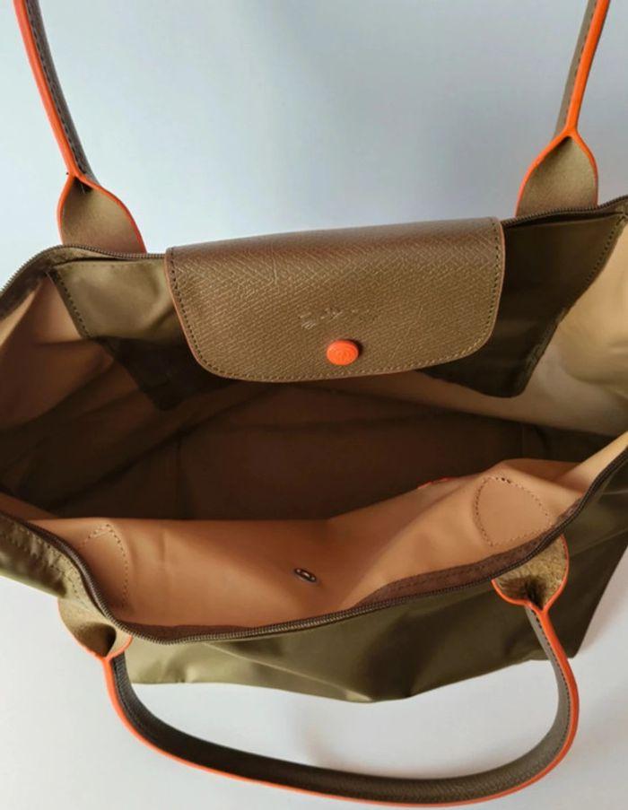 sac a main longchamp pliage L kaki orange - photo numéro 6