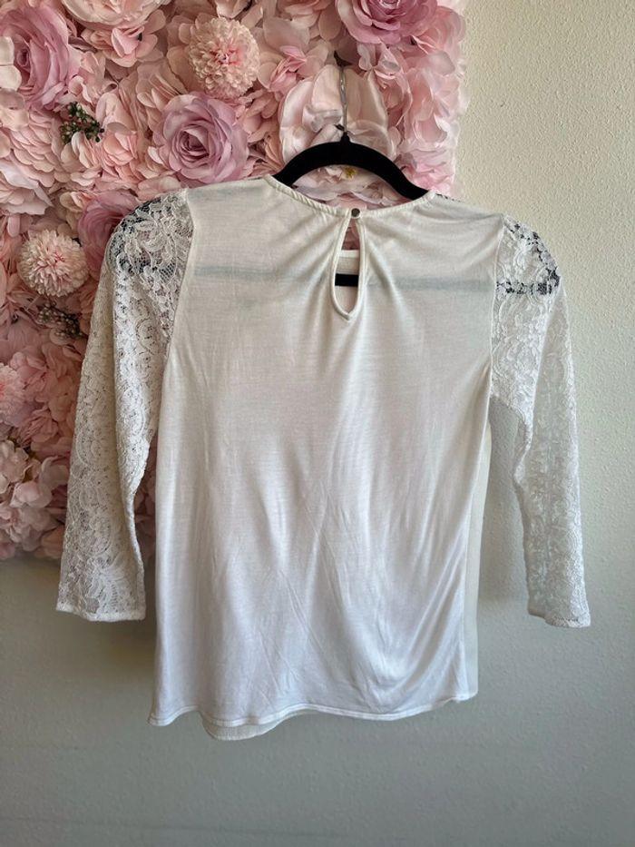 Top/Blouse Nafnaf blanc en dentelle t.34 - photo numéro 3