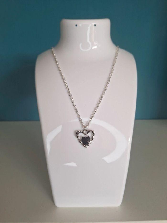 Collier coeur avec diamant noir - photo numéro 1