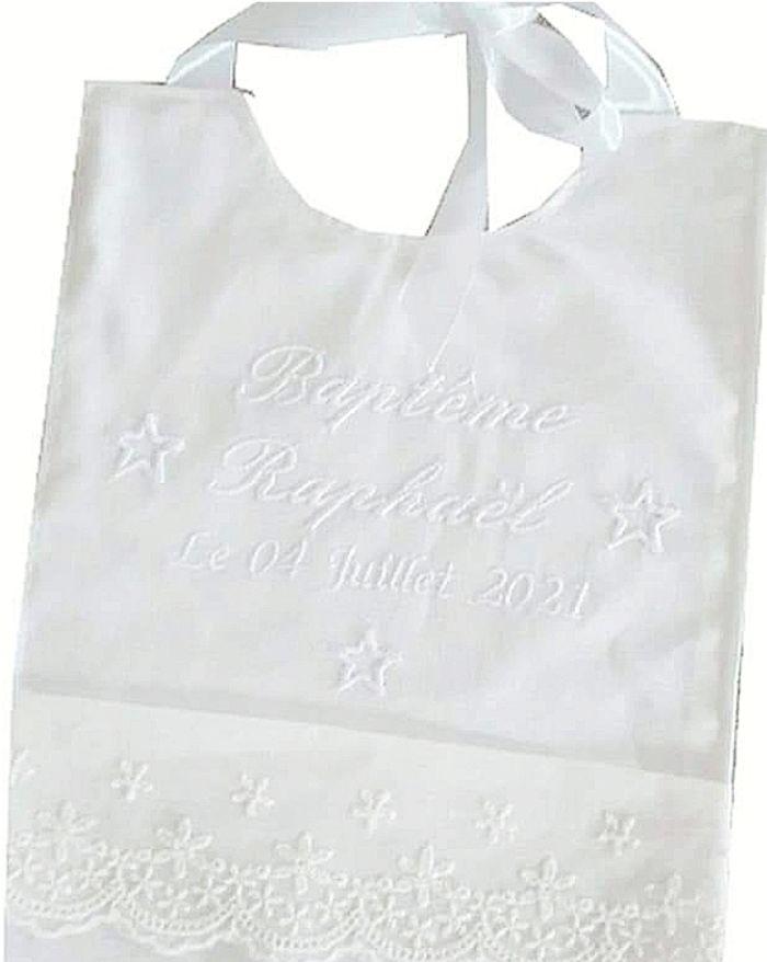 Bavoir de baptême bébé enfant brodé personnalisé prénom broderie anglaise