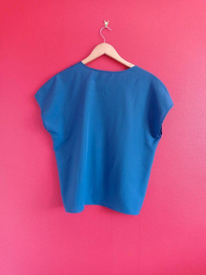 Blouse taille 44 bleue col rond - photo numéro 4