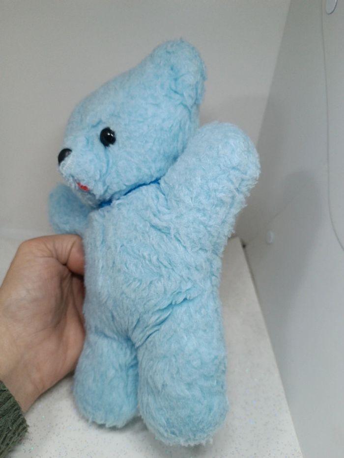 Nounours ours Teddy Bear ourson bleu blue ciel clair vintage petit small minouche tire langue - photo numéro 4