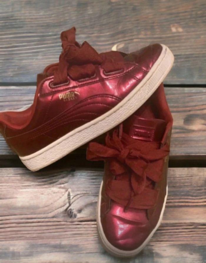 Magnifique baskets Puma en cuir bordeaux vernis pointure 38 - photo numéro 1