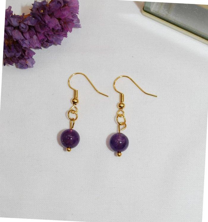 Boucles d oreille Amethyste et en plaqué or - photo numéro 2