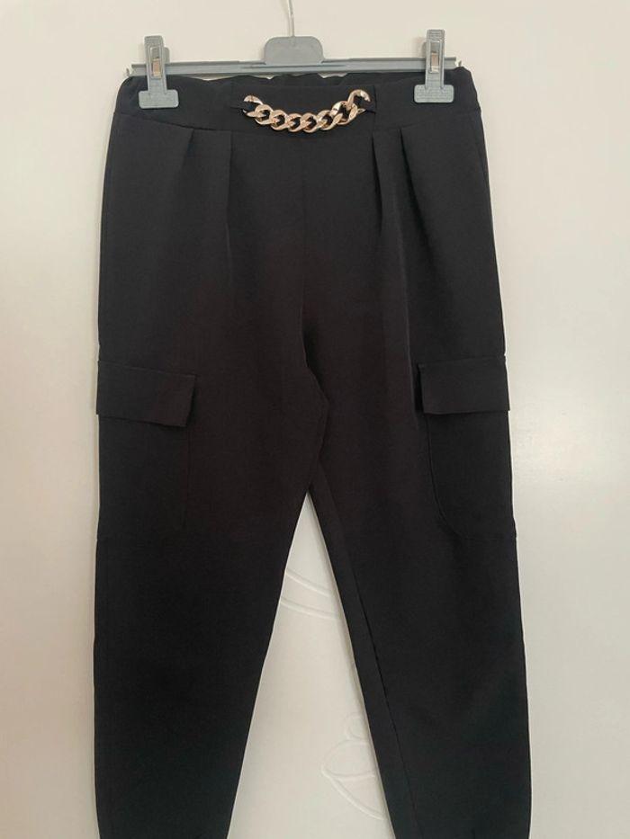 Pantalon noir taille haute poche côté style cargo bas serré taille 36 - photo numéro 2