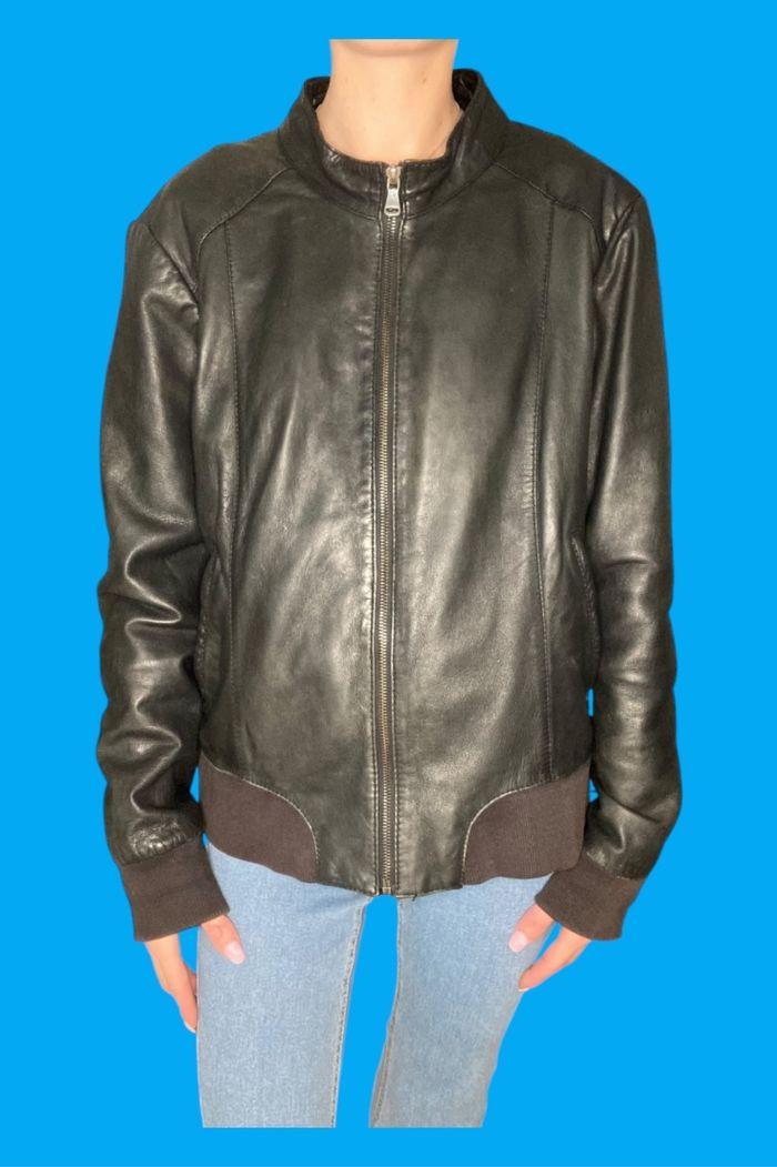 Blouson Teddy en cuir véritable noir Conbipel vintage taille 40/42 en bon état - photo numéro 3