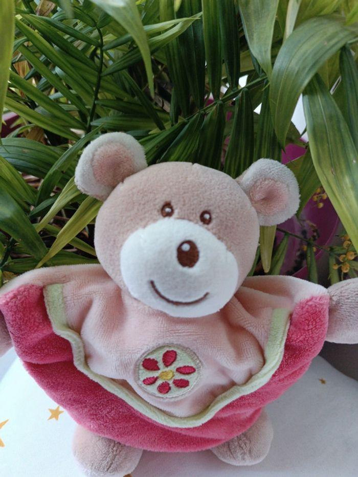 Peluche plush doudou Teddy Bear ours small ajena mou souple corail fleur flower rond - photo numéro 2