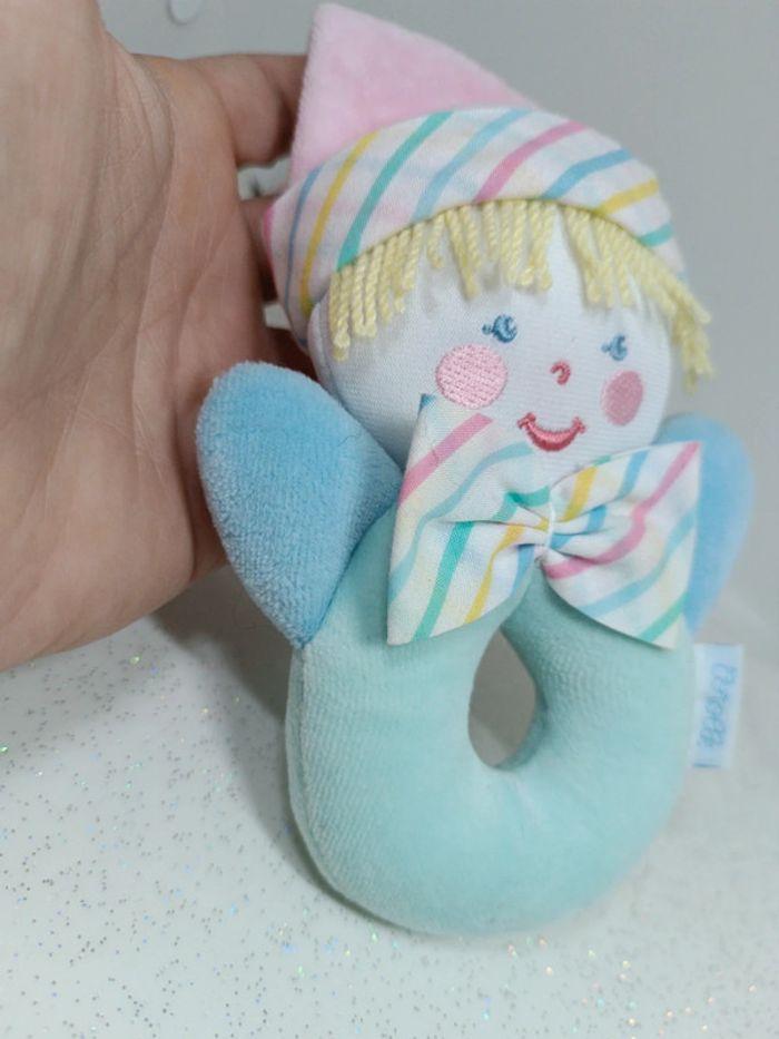 Hochet vintage grelot corolle clown lutin pastel bleu blue 1997 bébé baby doudou peluche plush teddy - photo numéro 3