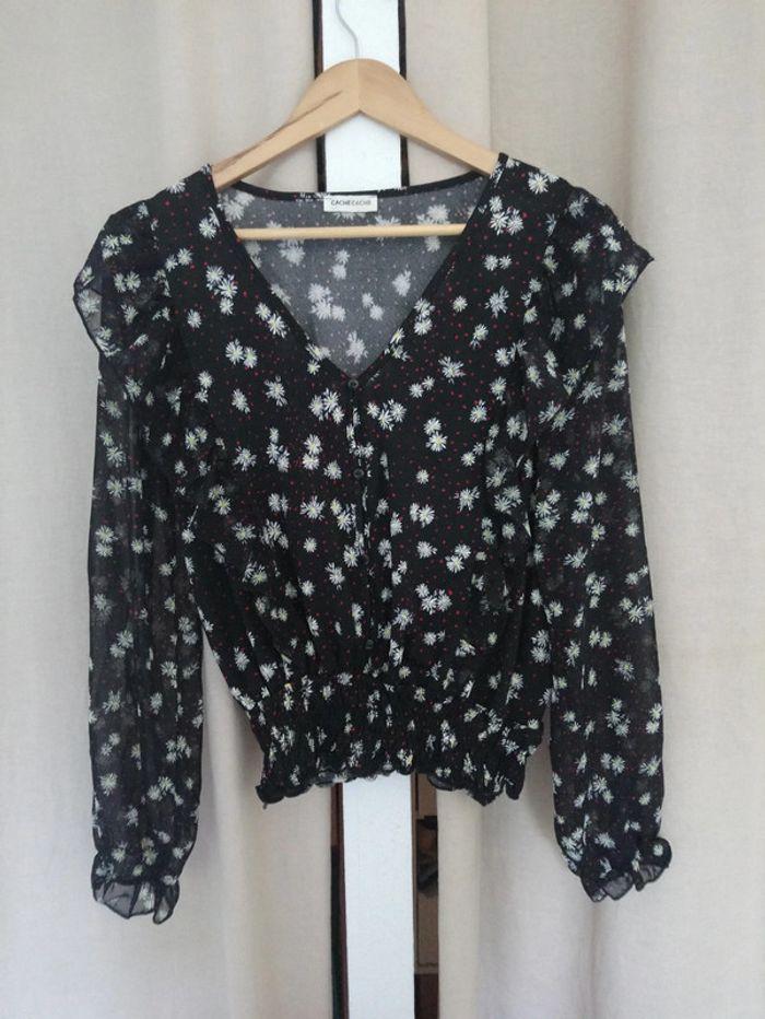 Blouse noire motif pois et marguerites - photo numéro 6