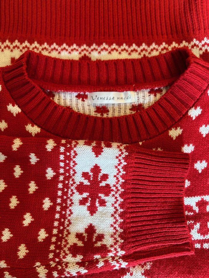 Pull rouge et blanc à motifs hivernaux, taille 38 - Venessa Nucci - photo numéro 5