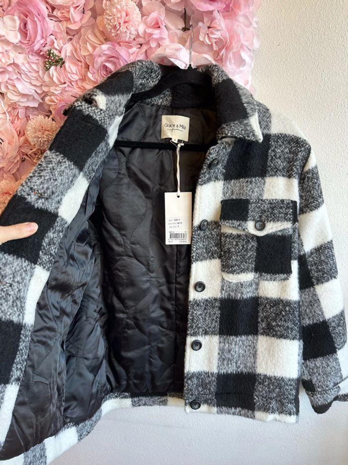 Manteau Grace&Mila à carreaux en laine - neuf, taille S oversize - photo numéro 6