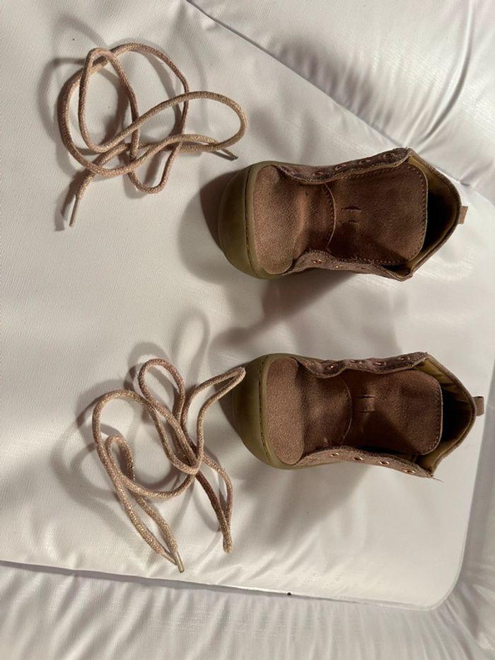 Chaussures à lacet rose cuir gratté Vertbaudet - photo numéro 1