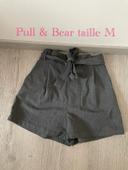 Short gris taille haute taille élastique ceinture noeud pull & bear taille M