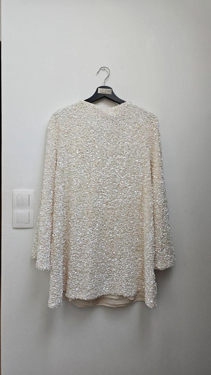 Robe blanche velours sequins noeud noir h&m viral - photo numéro 2