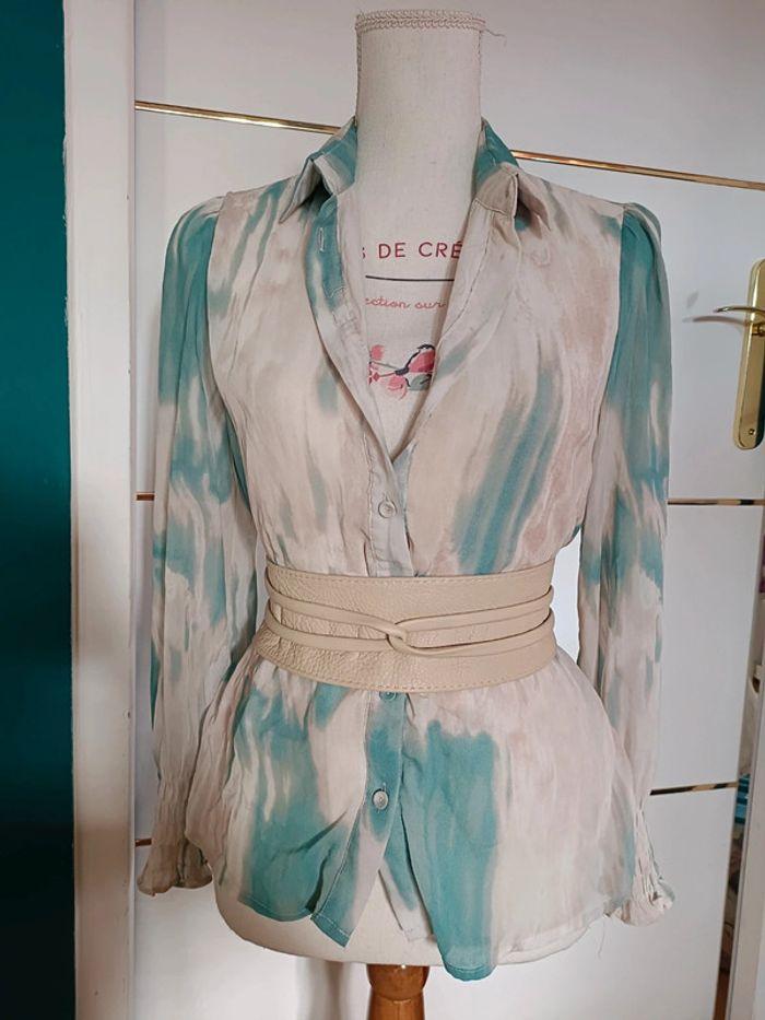 Chemise fluide tie and dye écru turquoise beige taille S majolica - photo numéro 8