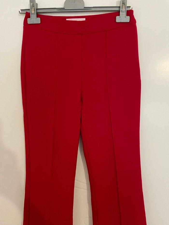 Pantalon taille haute coupe flare bas large évasé rouge mango taille 34 - photo numéro 2