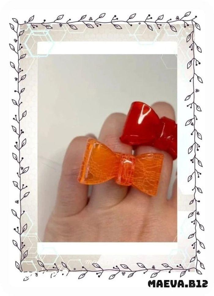 Lot 3 bagues plastique noeuds orange rouge rainures ajustable - photo numéro 4