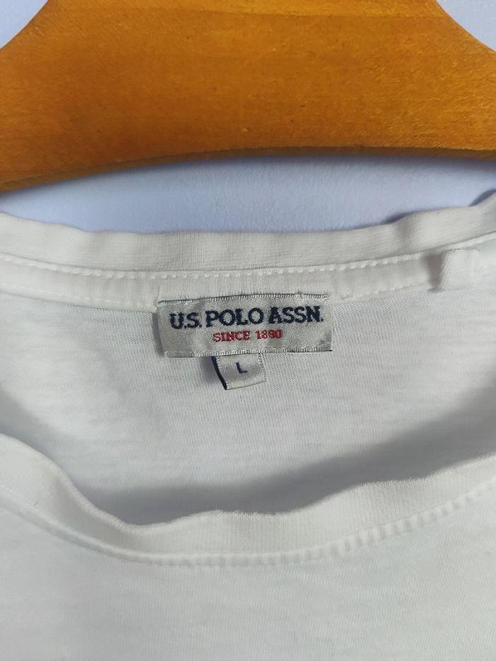 T-shirt US Polo Assn Blanc Logo Imprimé Bordeaux Taille L Homme - photo numéro 3