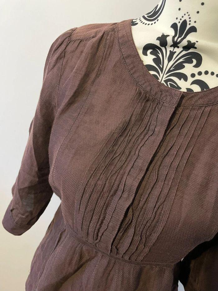 Blouse manche 3/4 marron lien ceinture col rond la redoute taille 40 - photo numéro 2