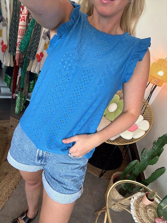 Blouse d’été Springfield ajourée bleue, taille XS - photo numéro 2