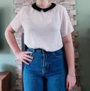 Chemisier blouse noir et blanc col Claudine 40 vintage