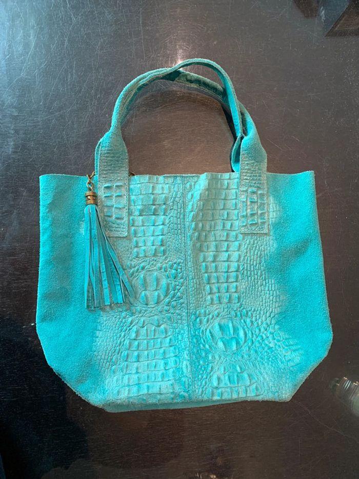 Sac en cuir turquoise - photo numéro 3