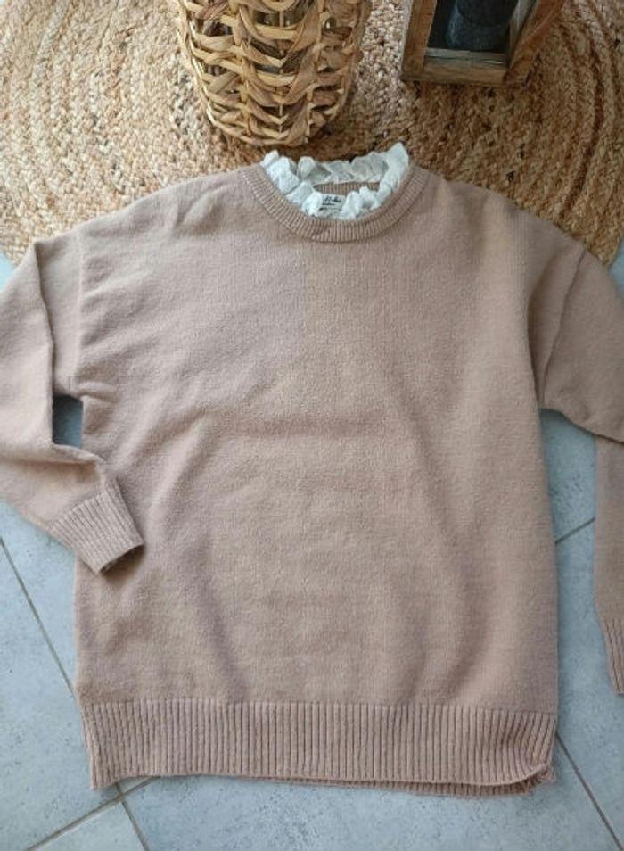 Pull beige col froufrou - photo numéro 3