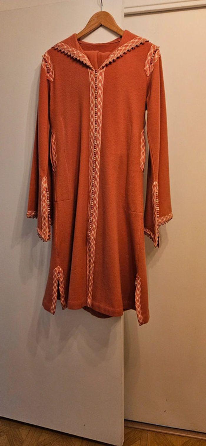 Robe Djellaba Marocaine, cintrée, évasée, en cachemir taille 36, faite main. Avec écharpe - photo numéro 2