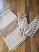 Lot écharpe + paire de gants neufs beige marron