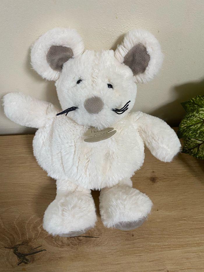 Doudou peluche souris boulidoux blanc taupe histoire d ours - photo numéro 1